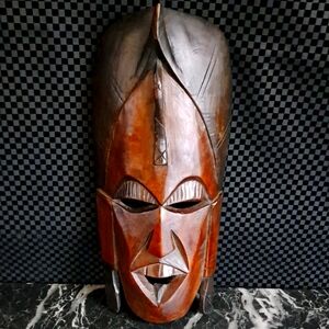 Handcrafted Wooden Tribal Mask - Brown and Black From Kenya